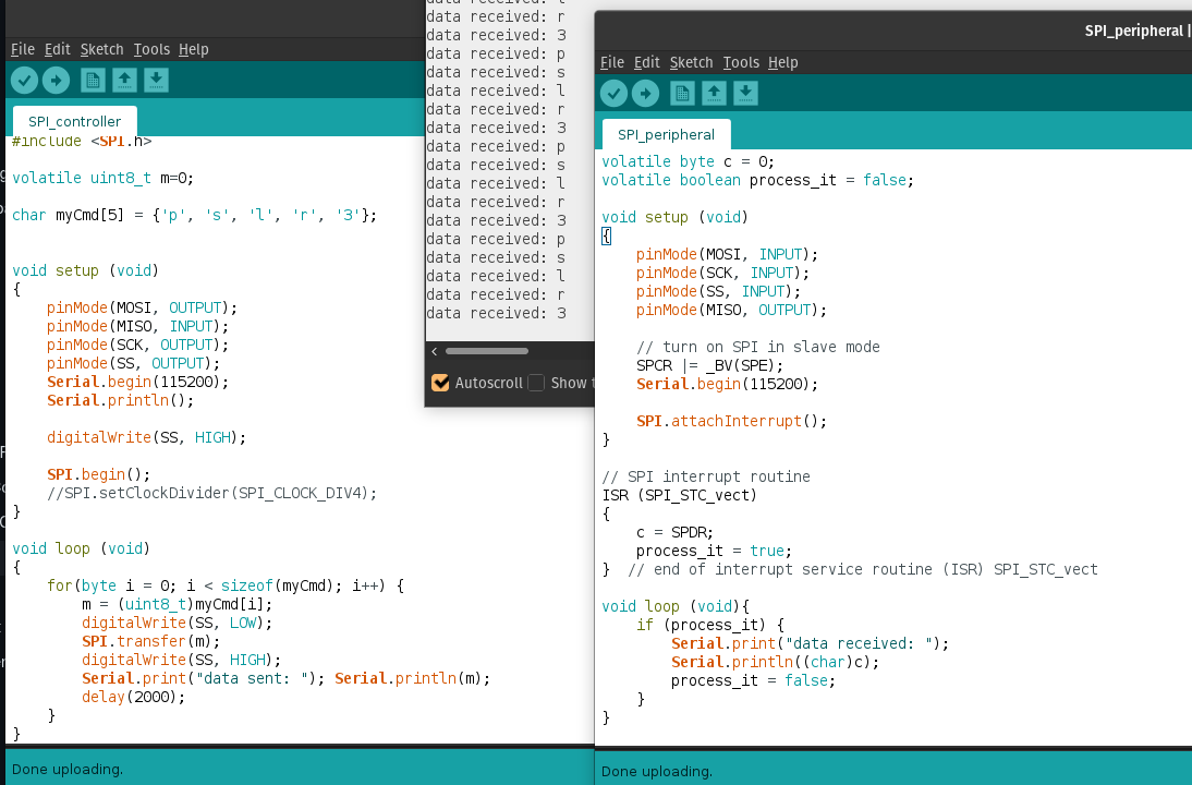 Image with code and values printing on Serial Monitor between them.