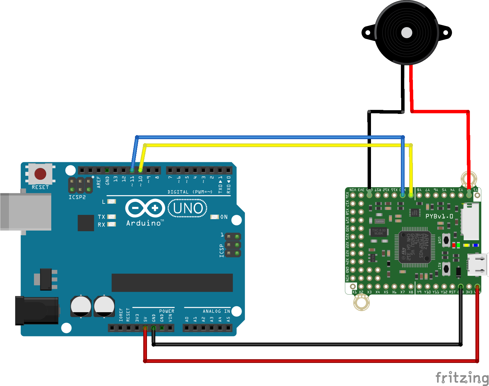 Arduino Uno is connected to the Feather 32u4, which receives signals from the distance sensor.