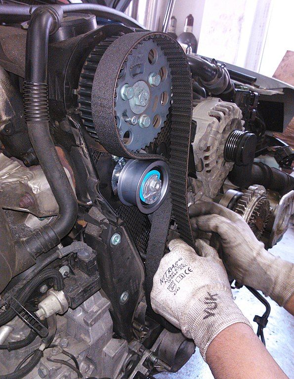 A timing belt being replaced. 