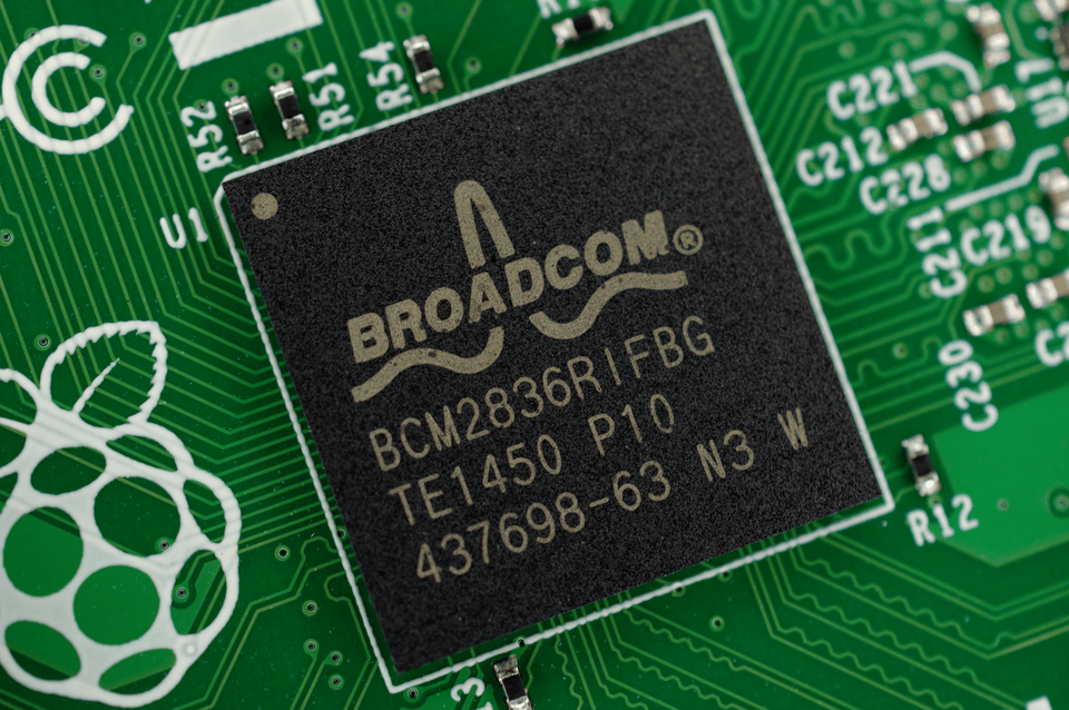 A system on a chip from Broadcom in a Raspberry Pi. Gareth Halfacree, CC BY-SA 2.0 <https://creativecommons.org/licenses/by-sa/2.0>, via Wikimedia Commons